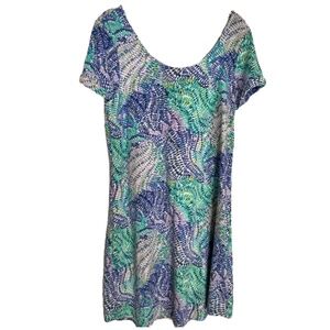 Lilly Pulitzer Tammy Sheath L Dress Blue Current Fantasea Blue Green Lavender
